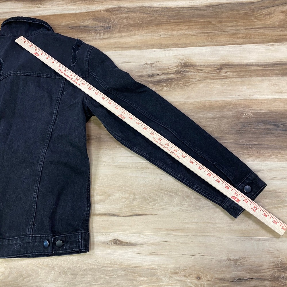 Jackson‎ Denim Jacket Women M Distressed Borg Collar Cotton Blend Trucker Black - Picture 10 of 11